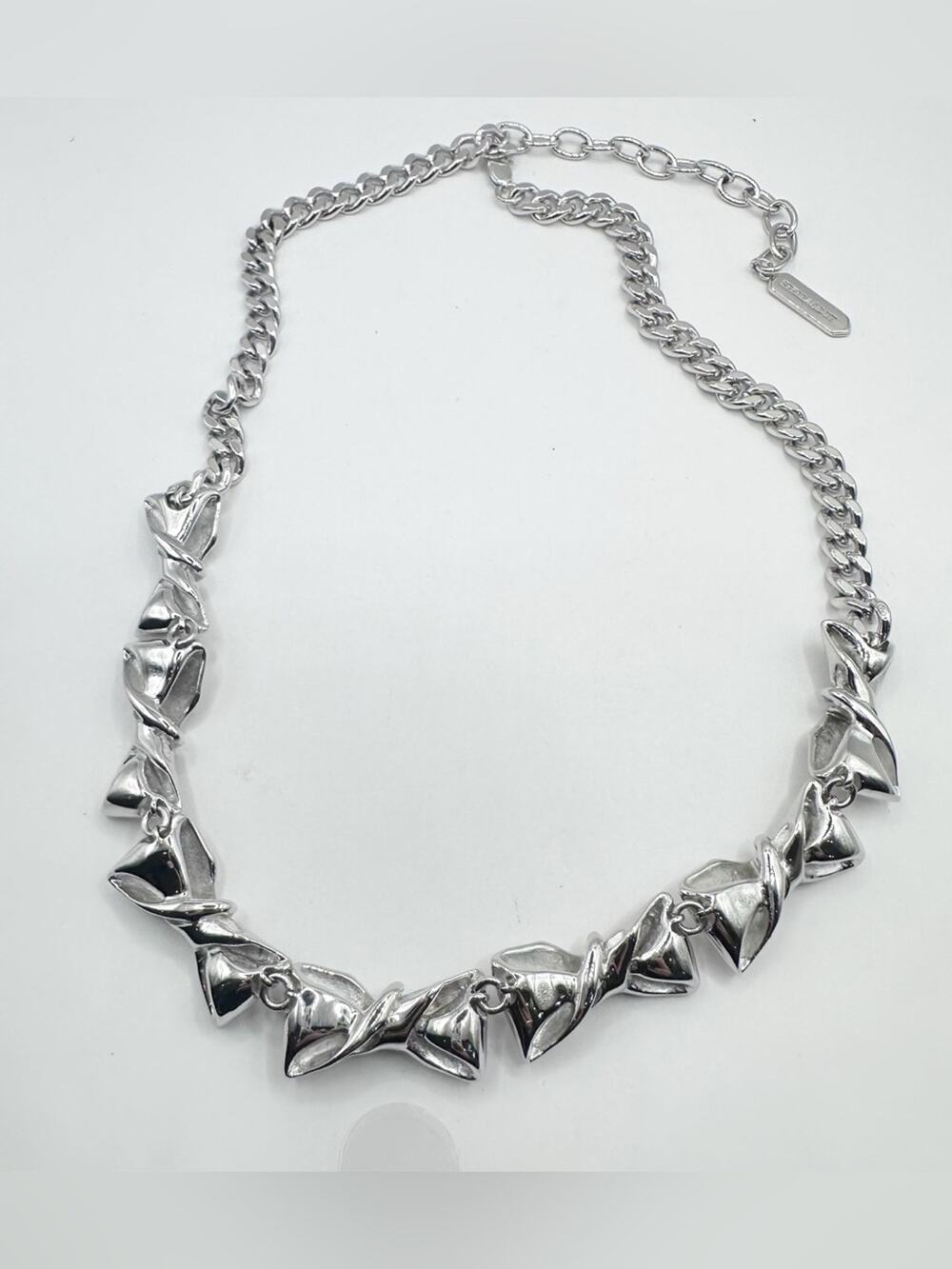Stella & Dot Bow Tie Collar Necklace Silver tone chain Preppy Feminine Jewelry